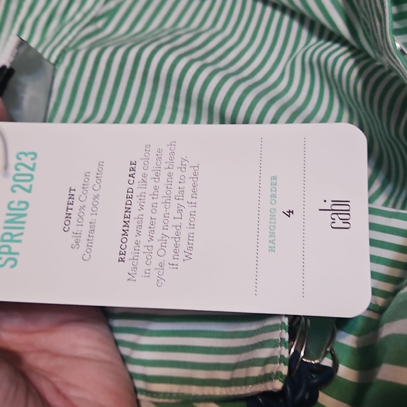 NWT CAbi Dad Shirt Green and White Striped Button Down Shirt - Picture 13 of 14
